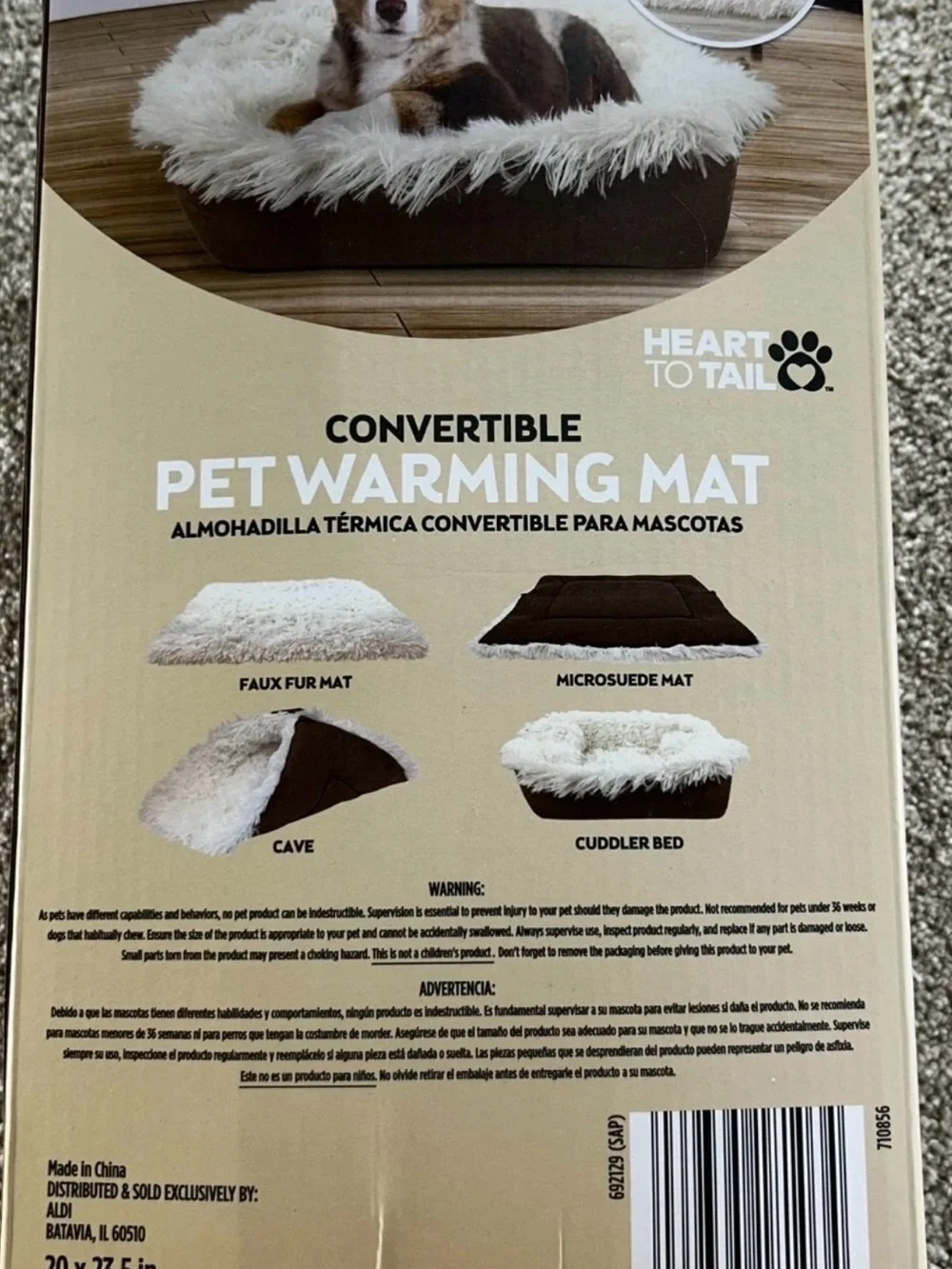 Heart to Tail Convertible Pet Warming Mat - Brown & Cream